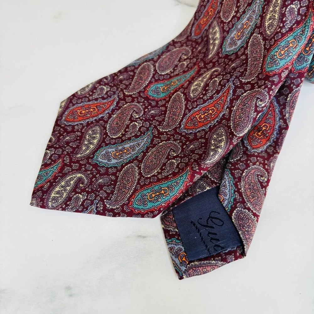 Vintage Gucci Horsebit Jacquard Paisley Design Men’s‎ Silk Tie